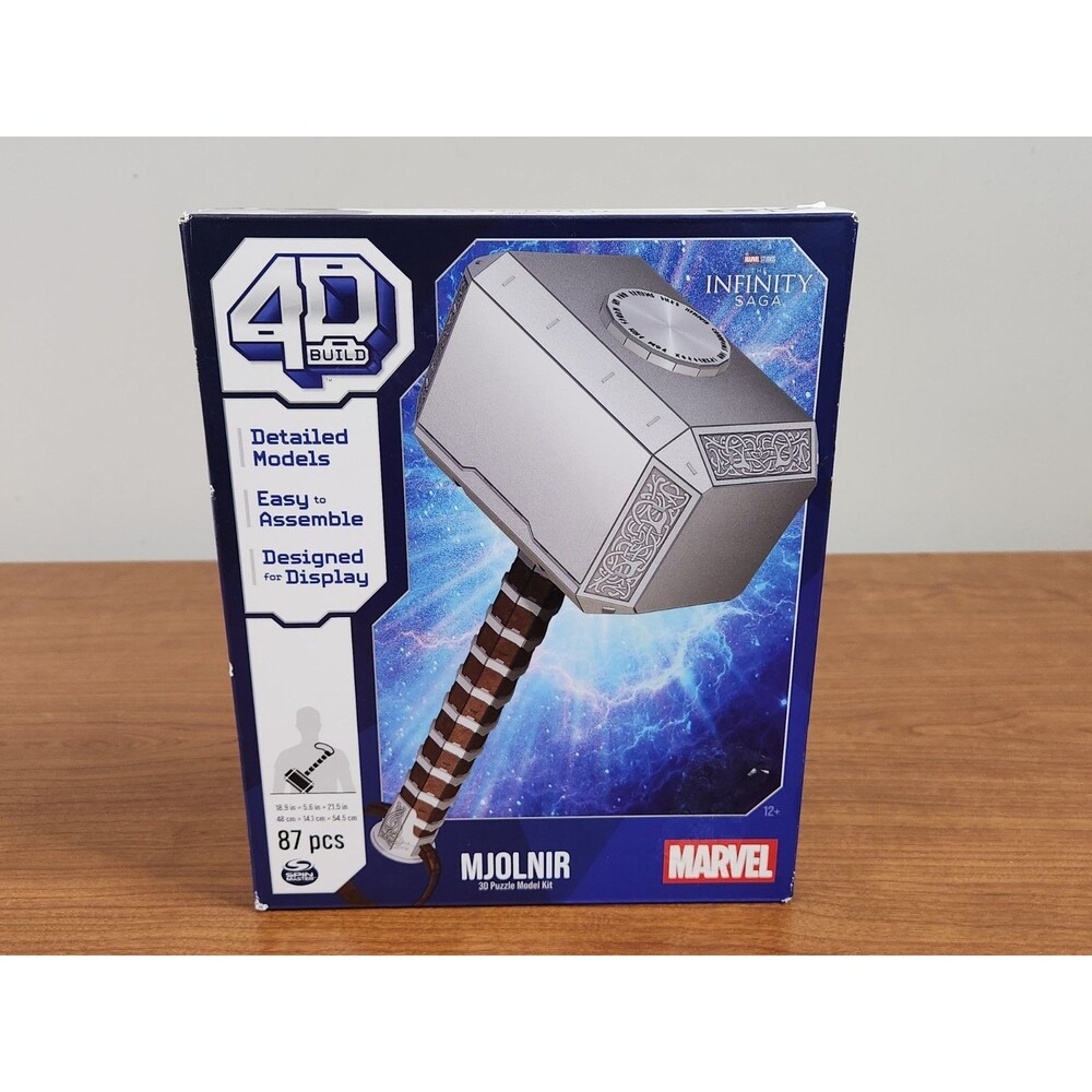 Spinmaster 4D Build Marvel Mjolnir Thor Hammer 3D Puzzle Model Kit w/Stand 87Pcs